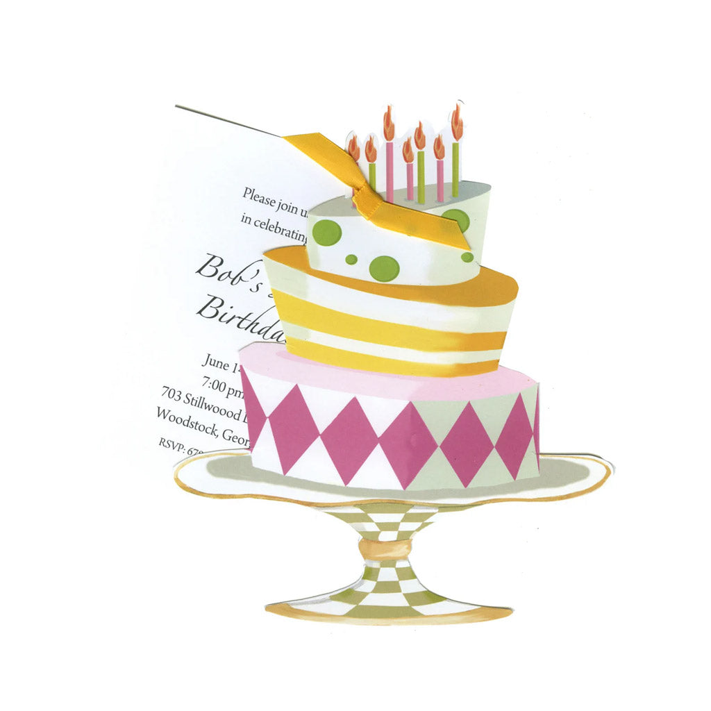 Whimsical Cake With Ribbon and Tag Invitation Cards With Glitter (Set Of 60)