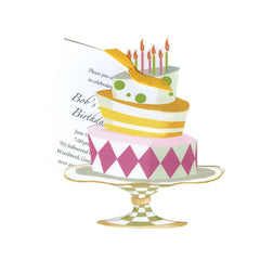 Whimsical Cake With Ribbon and Tag Invitation Cards With Glitter (Set Of 60)