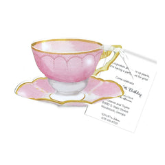 Pink Teacup With Ribbon and Tag Invitation Cards (Set Of 60)