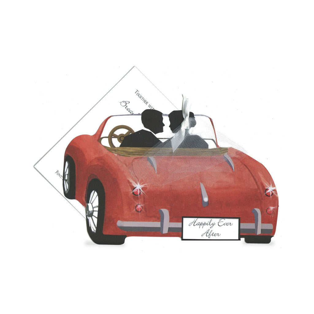 Red Convertible With Tulle and Tag Invitation Cards with Glitter (Set Of 60)