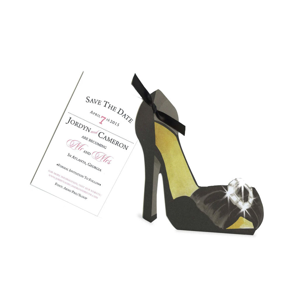Black Shoe with Bling With Ribbon and Tag Invitation Cards (Set Of 60)