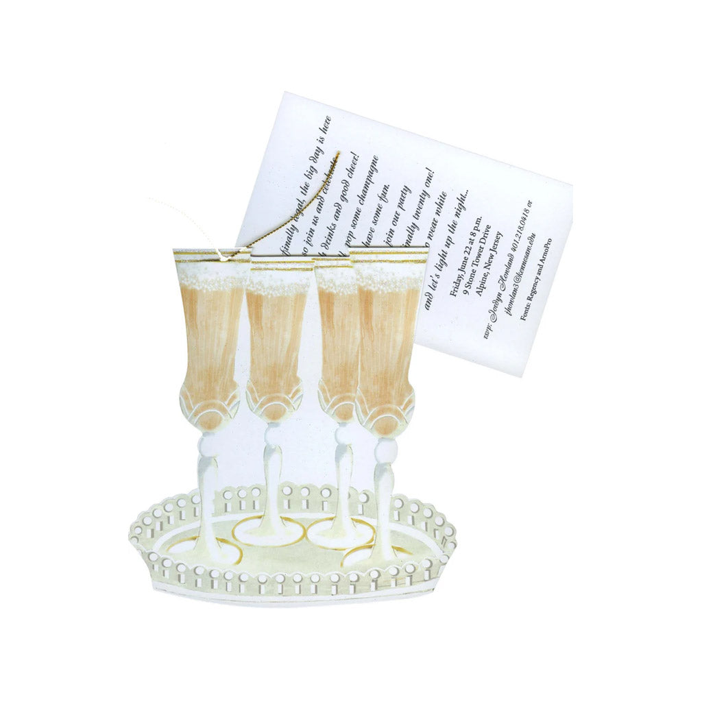 Champagne Flutes With Ribbon and Tag Invitation Cards (Set Of 60)