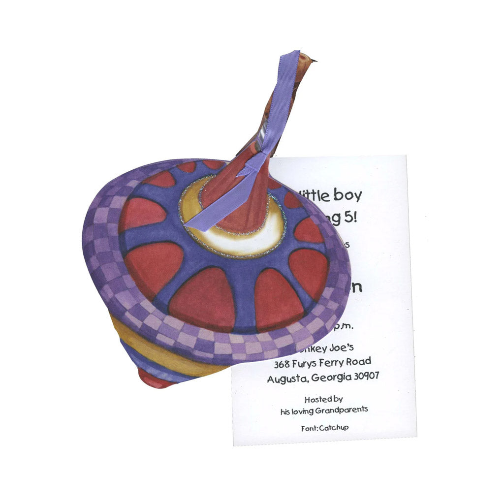 Spinning Top With Ribbon and Tag Invitation Cards With Glitter (Set Of 60)