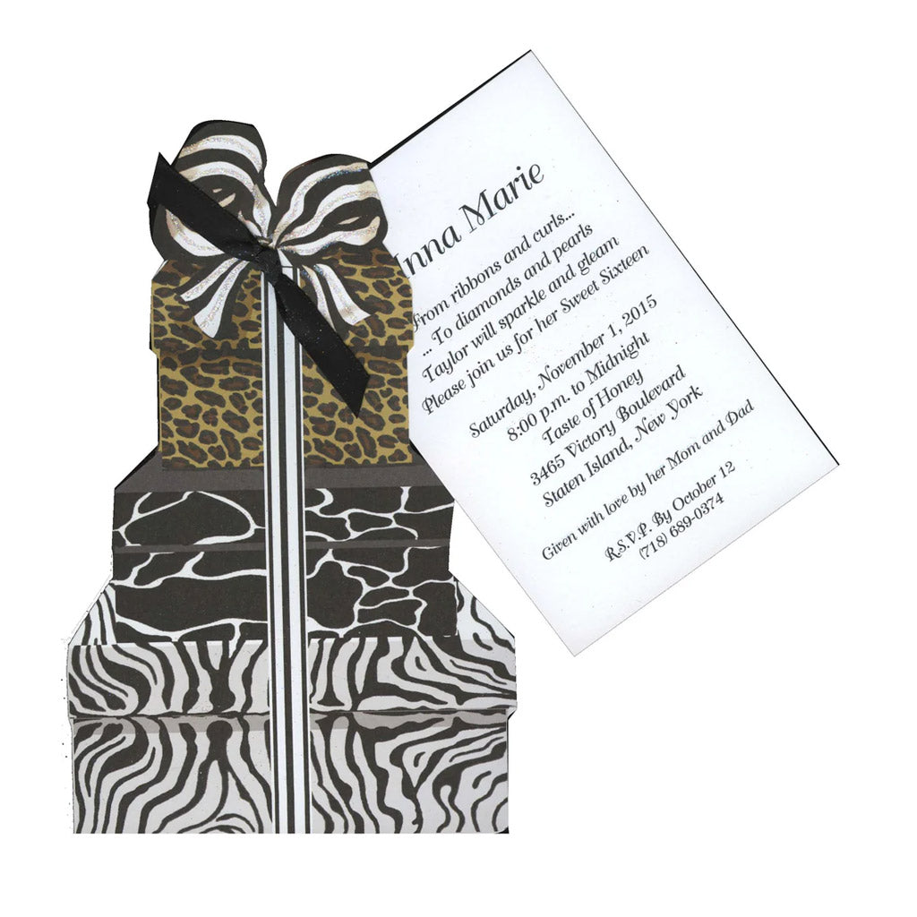 Stacked Animal Prints With Ribbon and Tag Invitation Cards (Set Of 60)