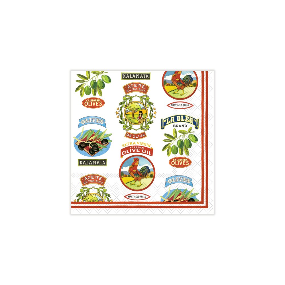 Vintage Olive Allover Cocktail Napkins (Pack of 20) & Acrylic Holder Gift Set
