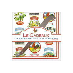 Vintage Olive Allover Cocktail Napkins (Pack of 20) & Mini Laguiole Cheese Knife Gift Set