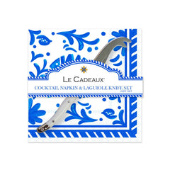 Mediterraneo Cocktail Napkins & Mini Laguiole Cheese Knife Gift Set