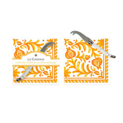 Sicily Orange Cocktail Napkins & Mini Laguiole Cheese Knife Gift Set