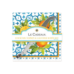 Valencia Cocktail Napkins & Mini Laguiole Cheese Knife Gift Set