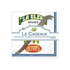 Vintage Olive Italy & California Cocktail Napkins (Pack of 20) & Mini Laguiole Cheese Knife Gift Set