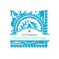 Sicily Teal Double-Sided Cocktail Napkins & Coasters Gift Set