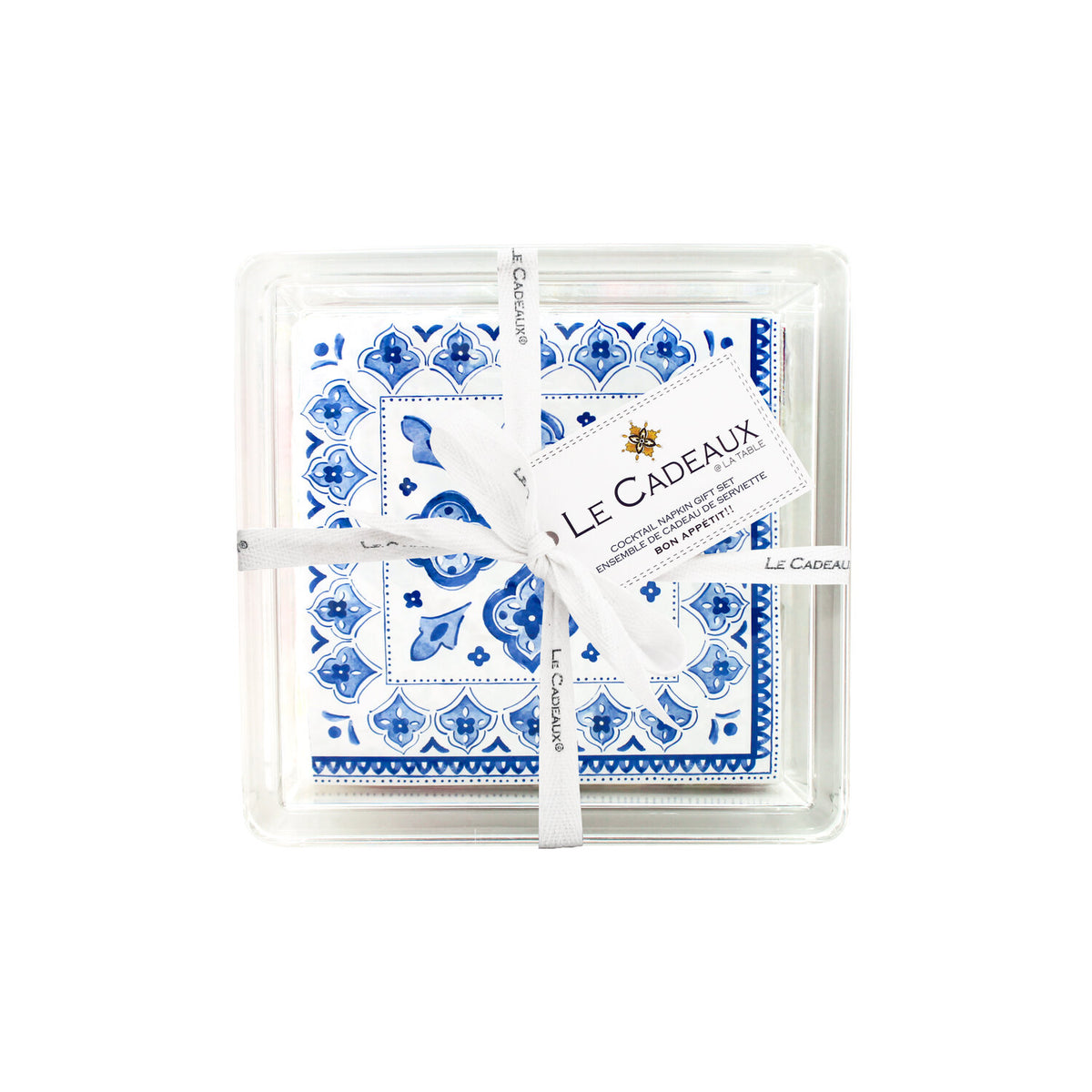 Moroccan Blue Cocktail Napkins (Pack of 30) & Acrylic Holder Gift Set
