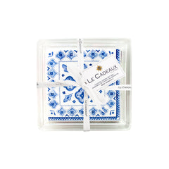 Moroccan Blue Cocktail Napkins (Pack of 30) & Acrylic Holder Gift Set