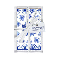 Moroccan Blue Guest Napkins (Pack of 15) & Acrylic Holder Gift Set