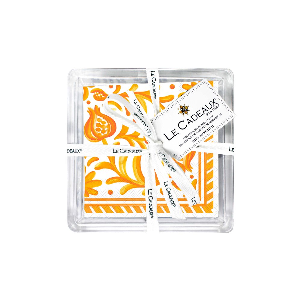 Sicily Orange Cocktail Napkins & Acrylic Holder Gift Set