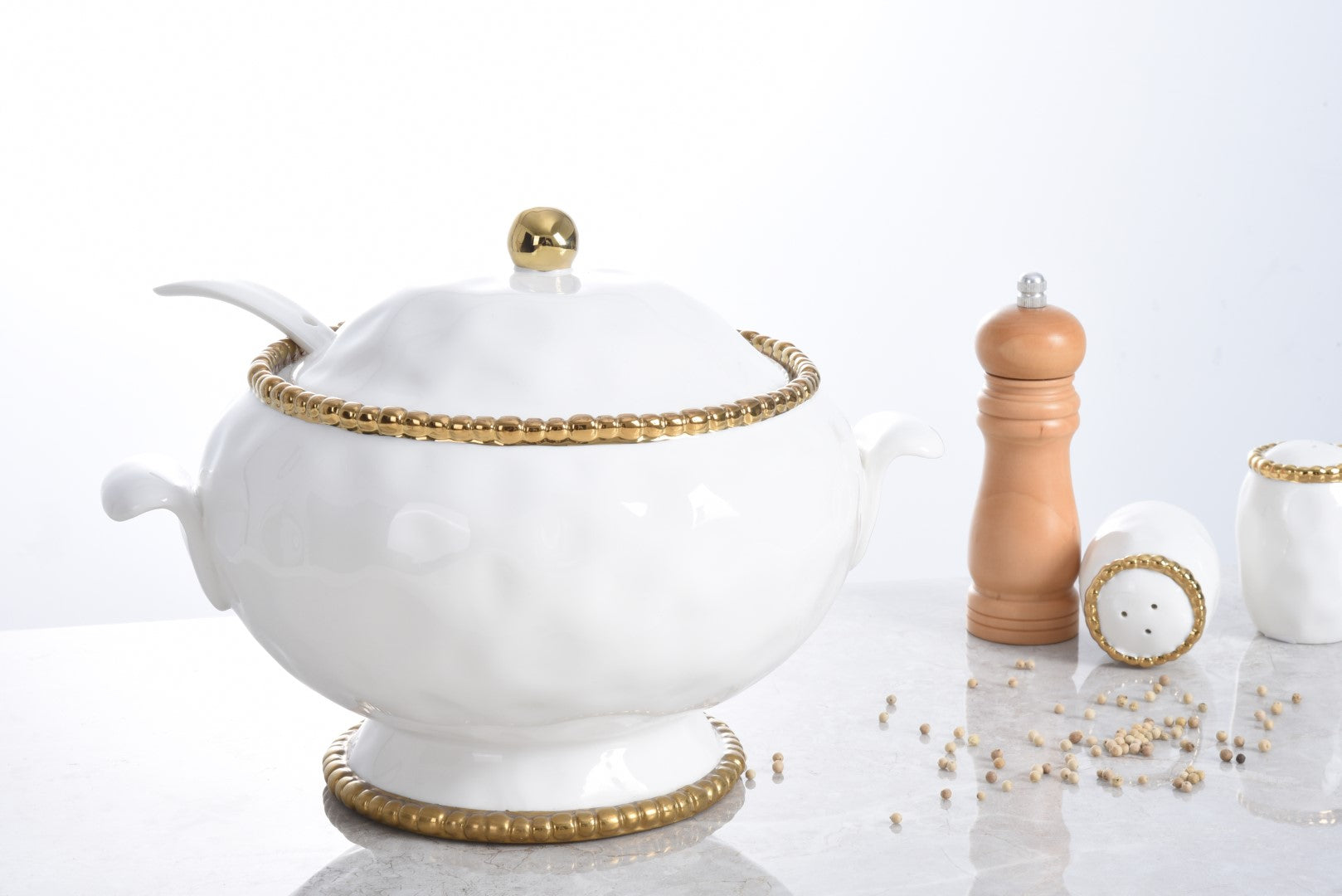 Golden Salerno Soup Tureen & Ladle