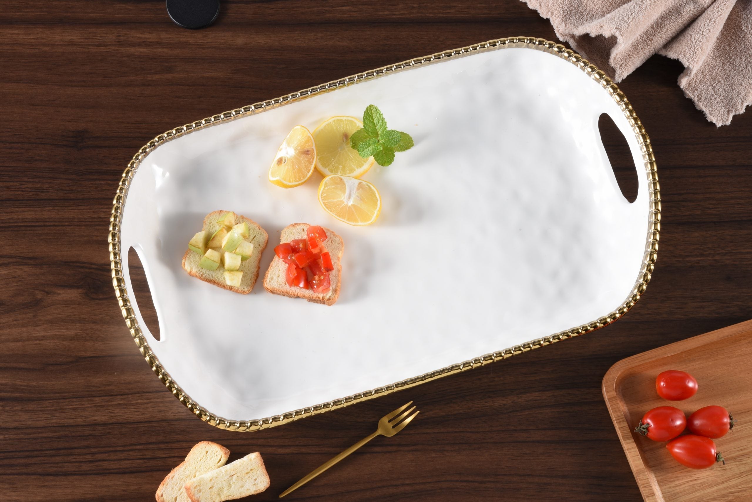 Golden Salerno Rectangular Tray With Handles