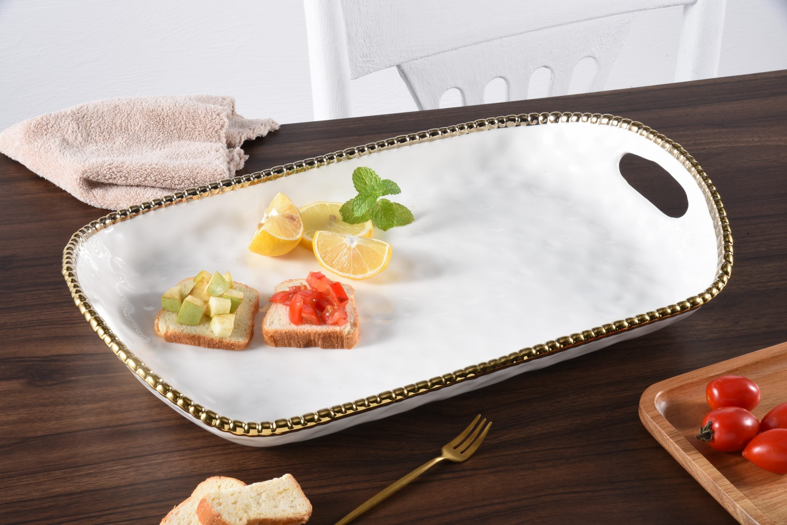 Golden Salerno Rectangular Tray With Handles