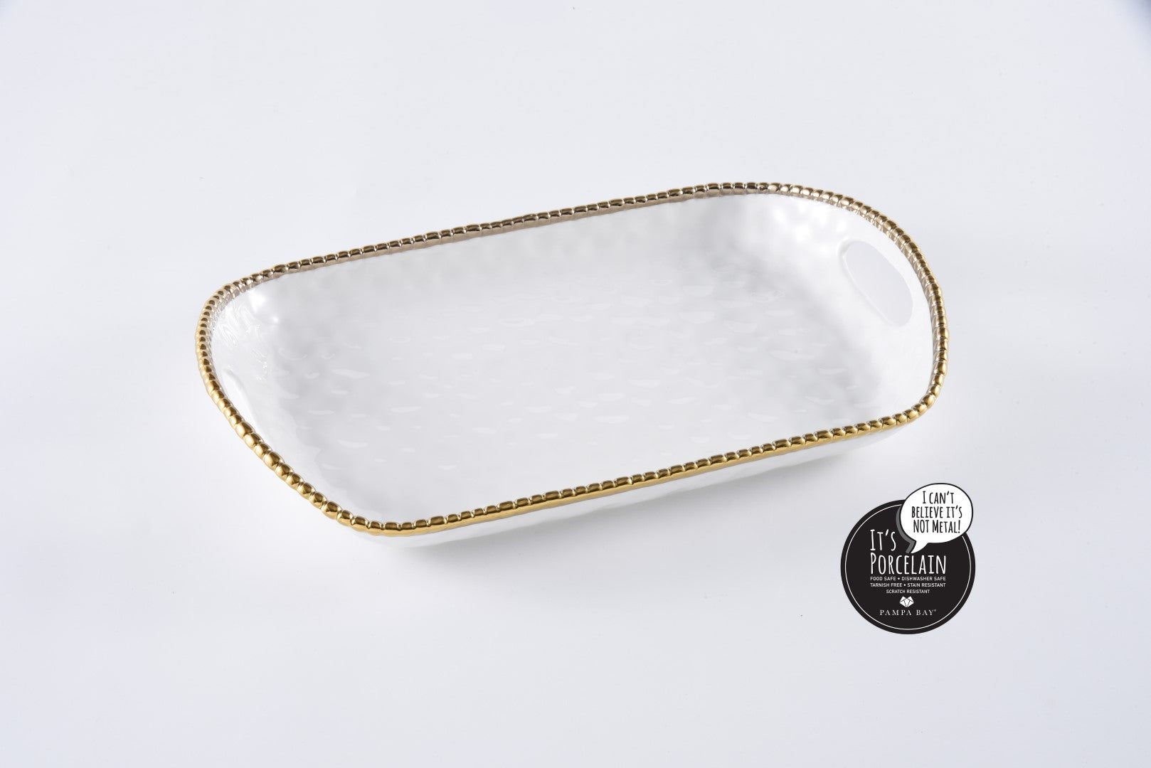 Golden Salerno Rectangular Tray With Handles