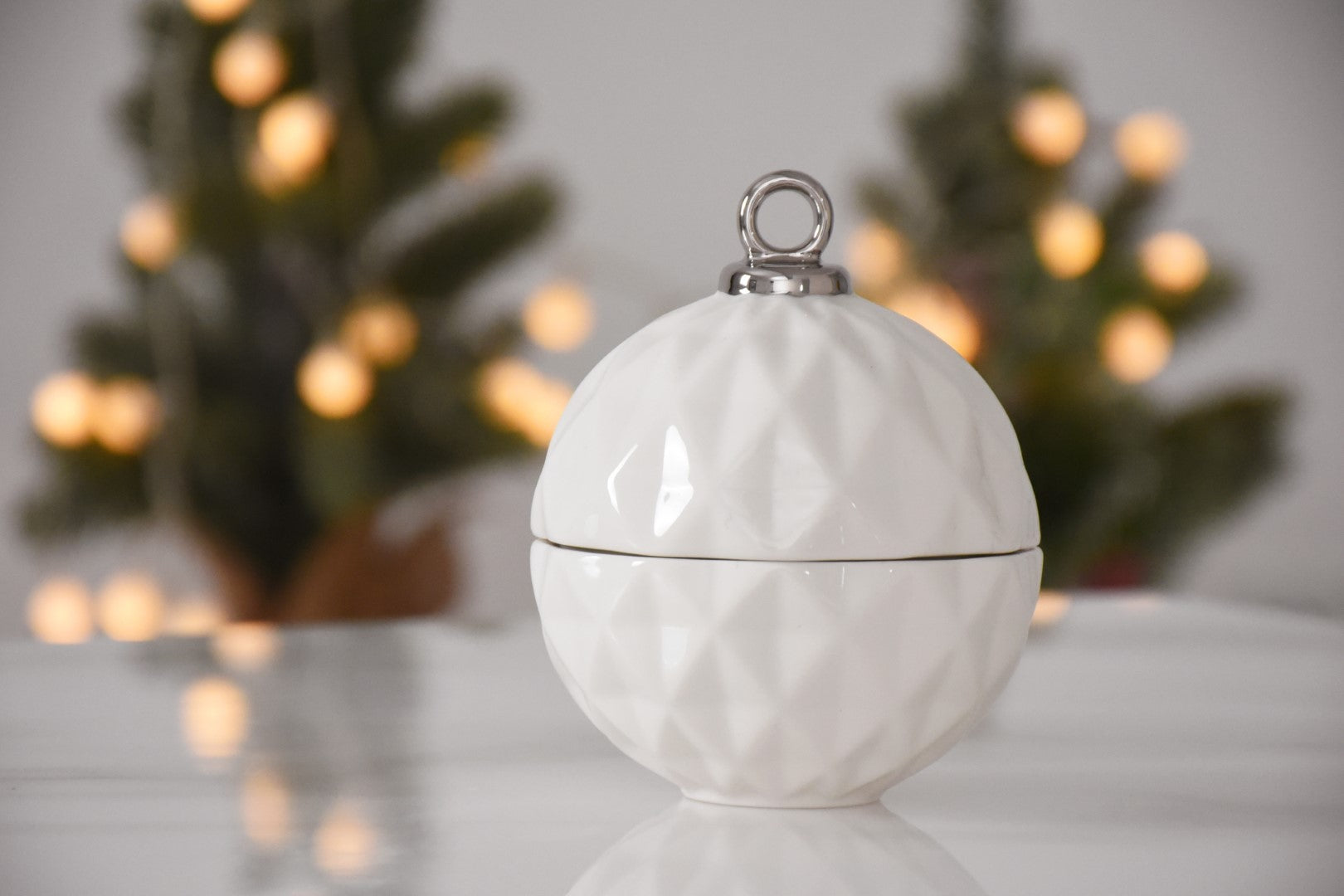 For The Holidays Small Ornament Bowl White/Silver