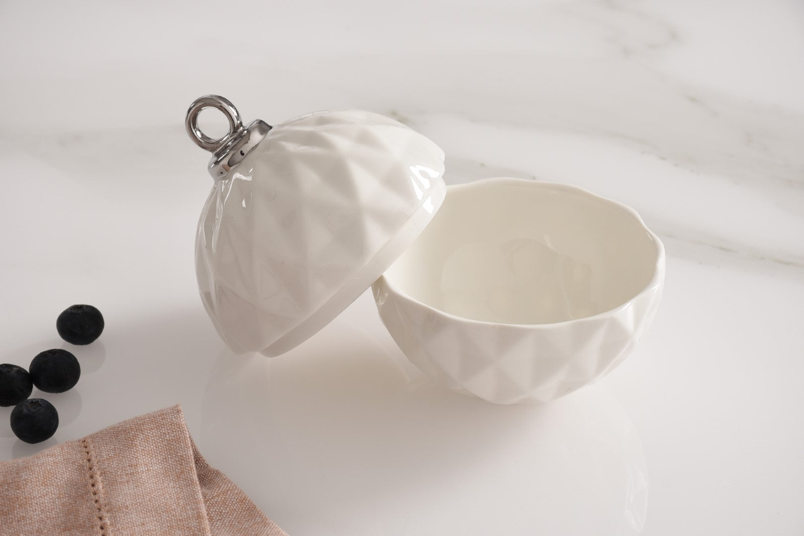 For The Holidays Small Ornament Bowl White/Silver