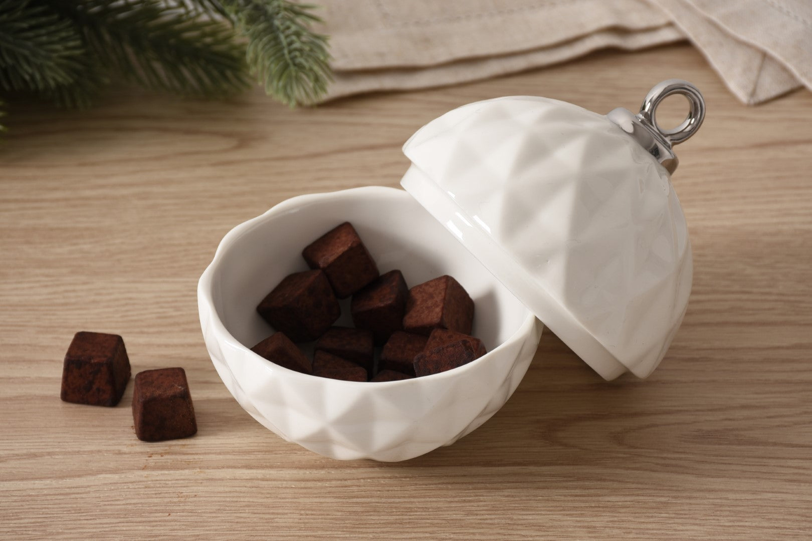 For The Holidays Small Ornament Bowl White/Silver