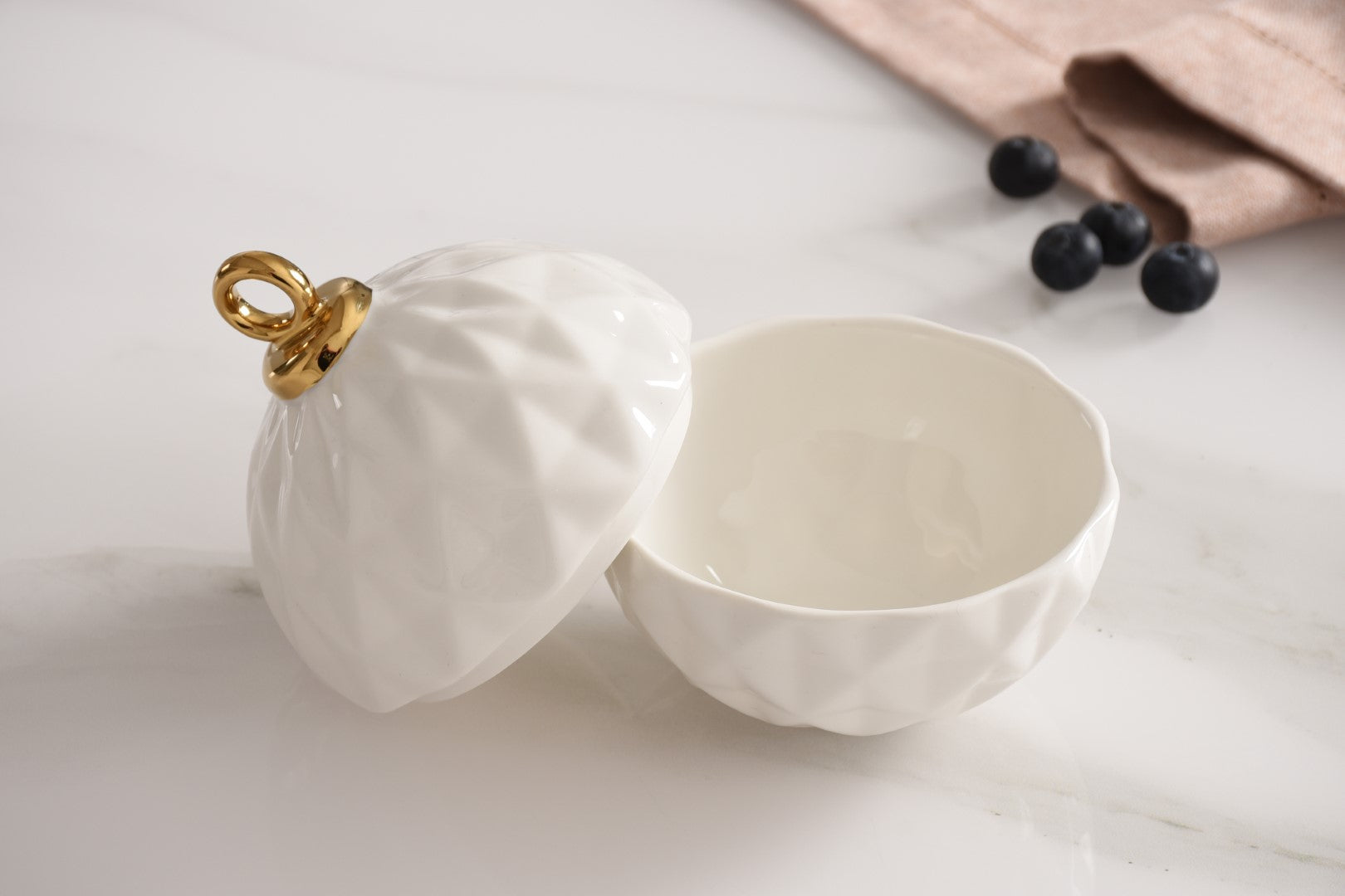 For The Holidays Small Ornament Bowl White/Gold