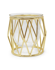 Gold Brass Hurricane Candle Holder - Diamond Shaped Design