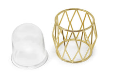 Gold Brass Hurricane Candle Holder - Diamond Shaped Design
