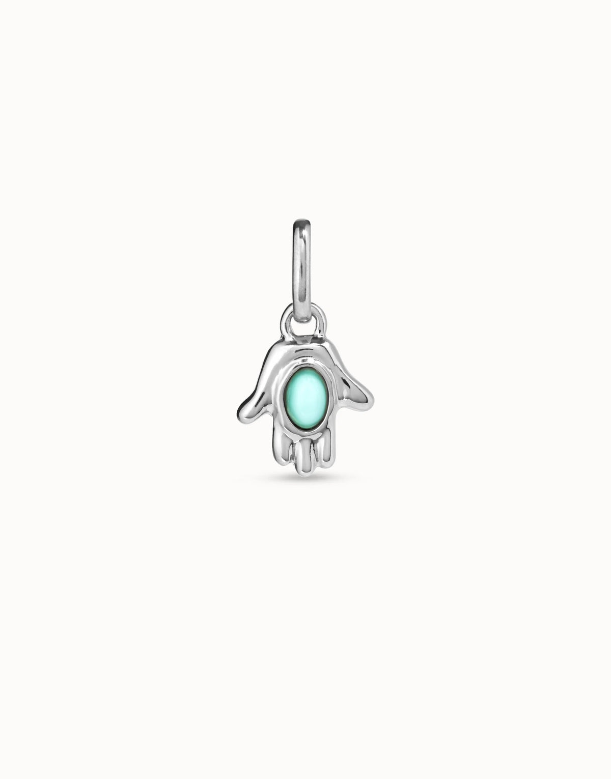 Hand Shape Charm With Turquoise Murano Crystal In The Center - Silver