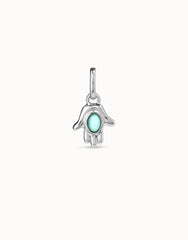 Hand Shape Charm With Turquoise Murano Crystal In The Center - Silver