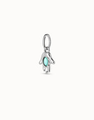 Hand Shape Charm With Turquoise Murano Crystal In The Center - Silver