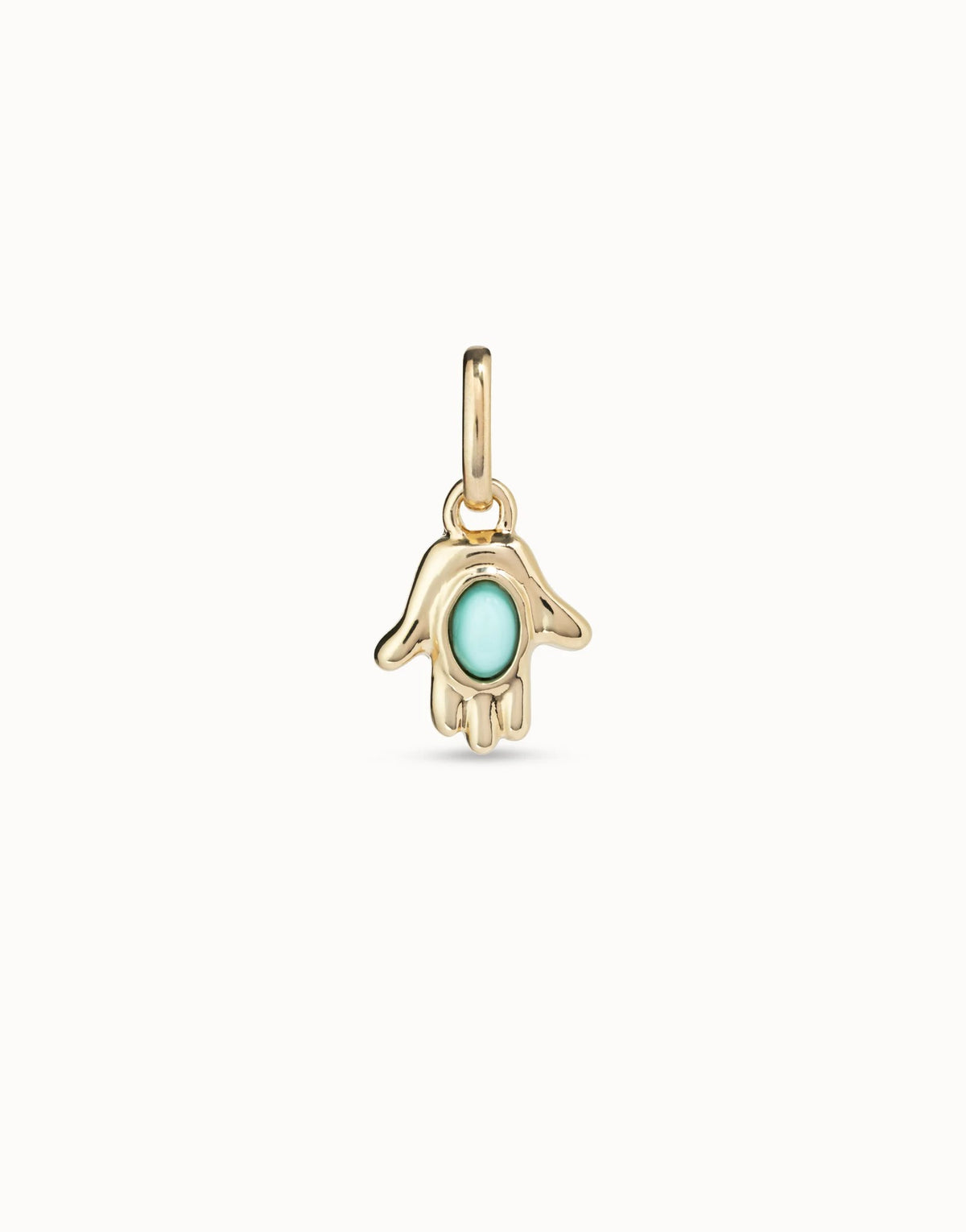 Hand Shape Charm With Turquoise Murano Crystal In The Center - Gold