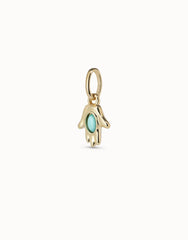 Hand Shape Charm With Turquoise Murano Crystal In The Center - Gold