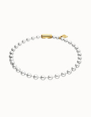 Sterling Silver Plated Ball Necklace With Clasp And Lock In Gold
