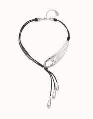Lash Necklace With Dragonfly Wing And 3 Fringes With Drops - Silver
