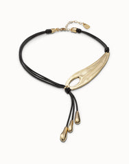Lash Necklace With Dragonfly Wing And 3 Fringes With Drops - Gold