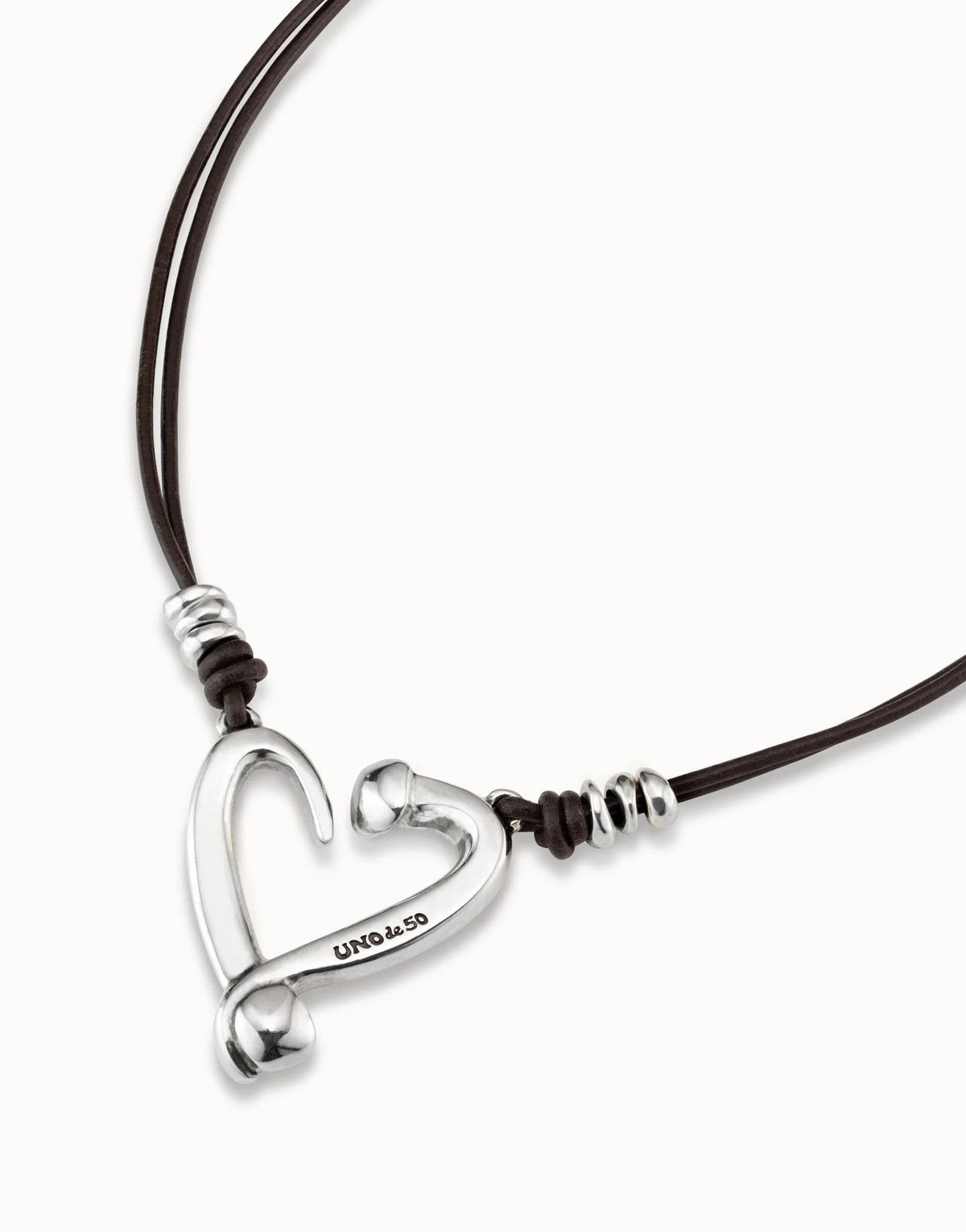 Necklace With 2 Leather Strips And Medium Heart