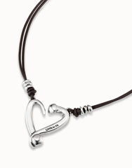 Necklace With 2 Leather Strips And Medium Heart