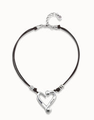 Necklace With 2 Leather Strips And Medium Heart