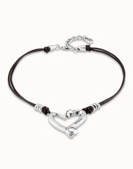Necklace With 2 Leather Strips And Medium Heart