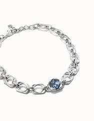 Necklace With Rectangular Links And Central Blue Faceted Crystal