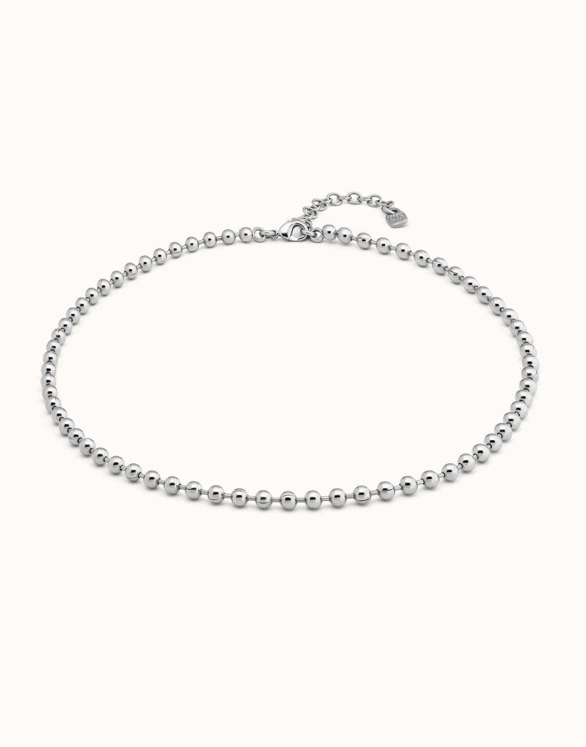 Chain With Continuous Beads, Carabiner Clasp And Extension - Silver