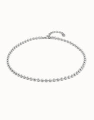 Chain With Continuous Beads, Carabiner Clasp And Extension - Silver