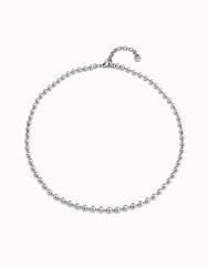 Chain With Continuous Beads, Carabiner Clasp And Extension - Silver