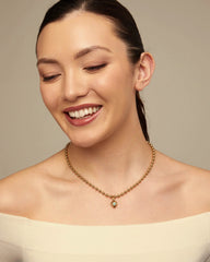 Chain With Continuous Beads, Carabiner Clasp And Extension - Gold