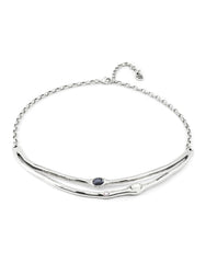 Choker Necklace With 2 Gray, 1 White And 1 Pink Faceted Crystals - Silver