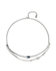 Choker Necklace With 2 Gray, 1 White And 1 Pink Faceted Crystals - Silver