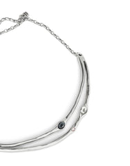 Choker Necklace With 2 Gray, 1 White And 1 Pink Faceted Crystals - Silver