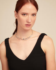 Choker Necklace With 2 Gray, 1 White And 1 Pink Faceted Crystals - Silver